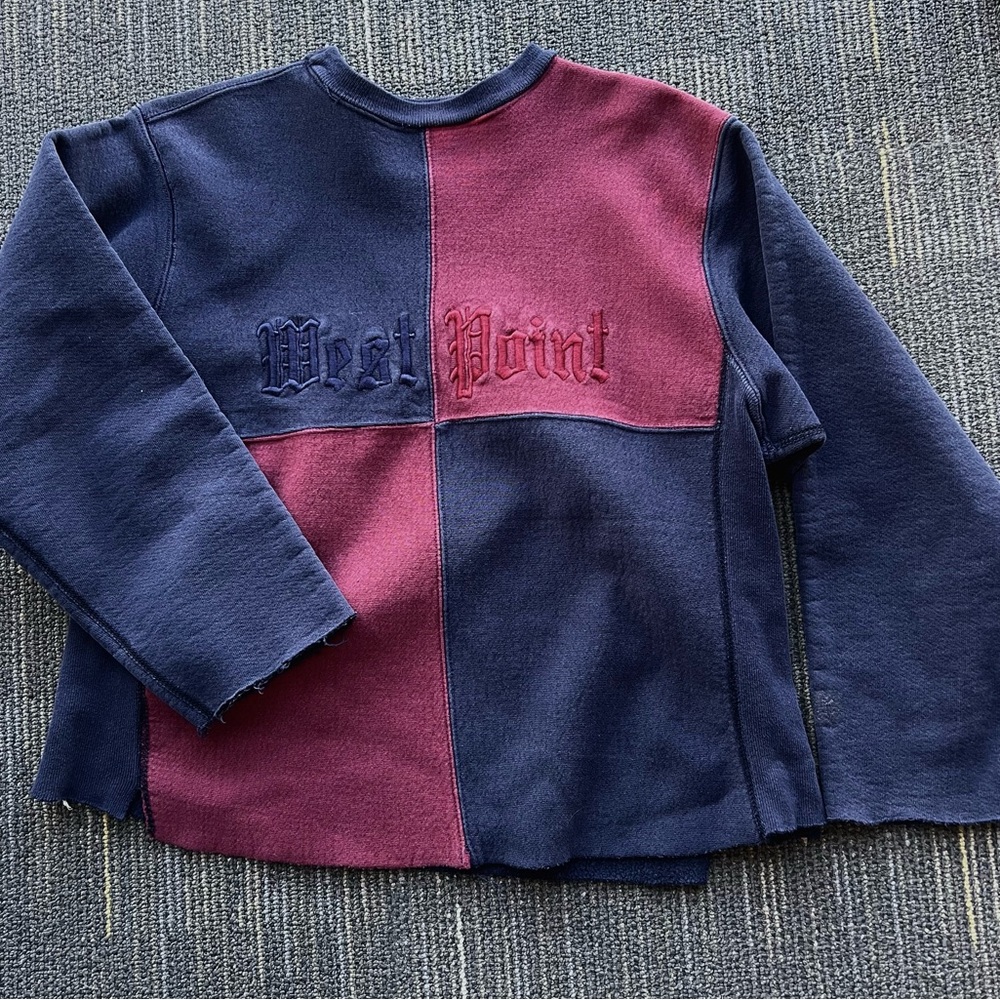 Burgundy and navy crew neck, nice proportions